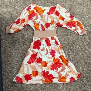 Maeve Dress with Vibrant Red and Orange Floral Design